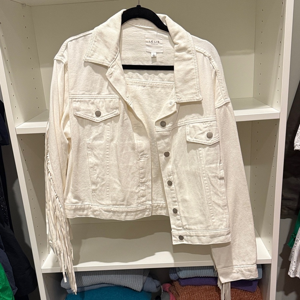White Denim Fringe Jacket